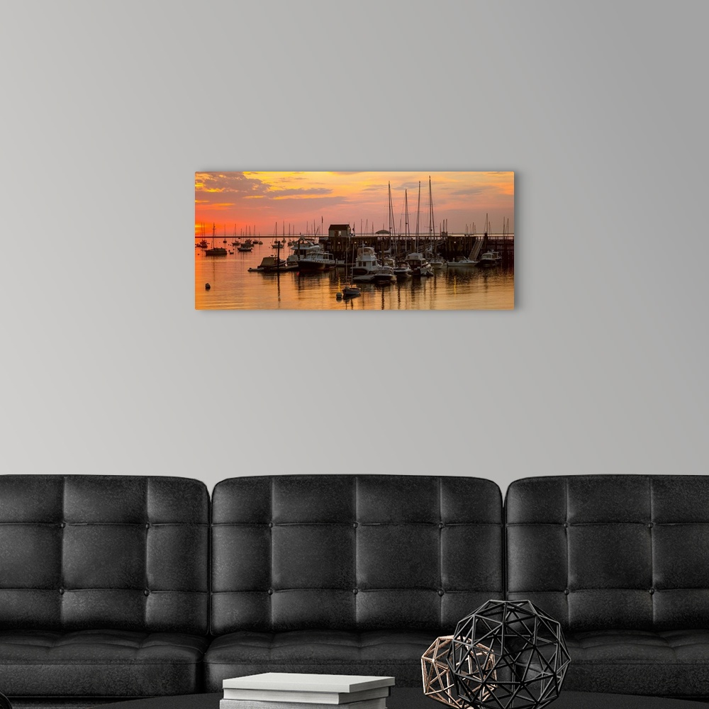 A modern room featuring View of boats at a harbor during sunset, Rockland Harbor, Rockland, Knox County, Maine, USA