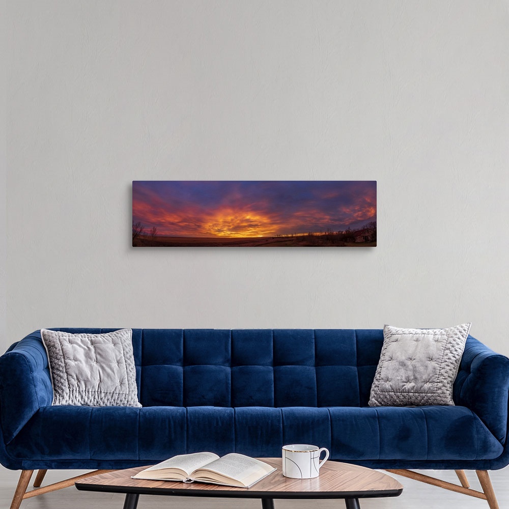A modern room featuring October 25, 2019 - Spectacular sunrise clouds in a panorama looking east and south over the field...