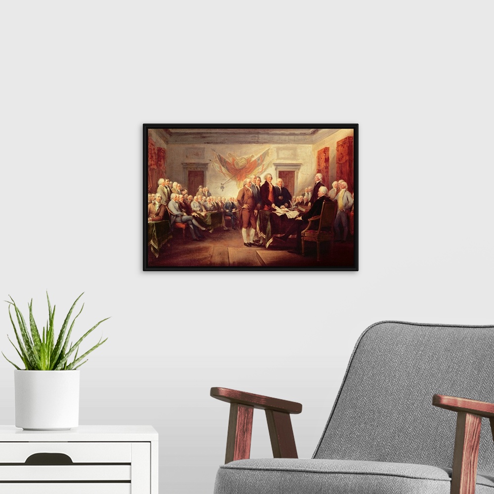 A modern room featuring Big classic art portrays the meeting of the Continental Congress in the later part of the 18th ce...