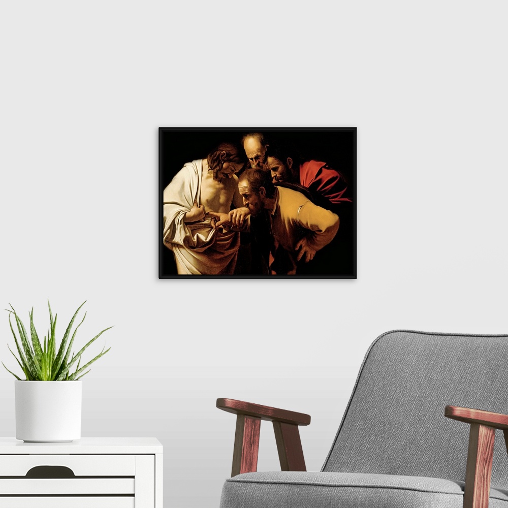 A modern room featuring The Incredulity of St. Thomas, 1602-03