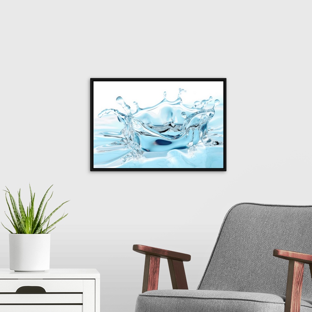 A modern room featuring This photograph captures the moment of impact and the surface of the water ripples and bursts.