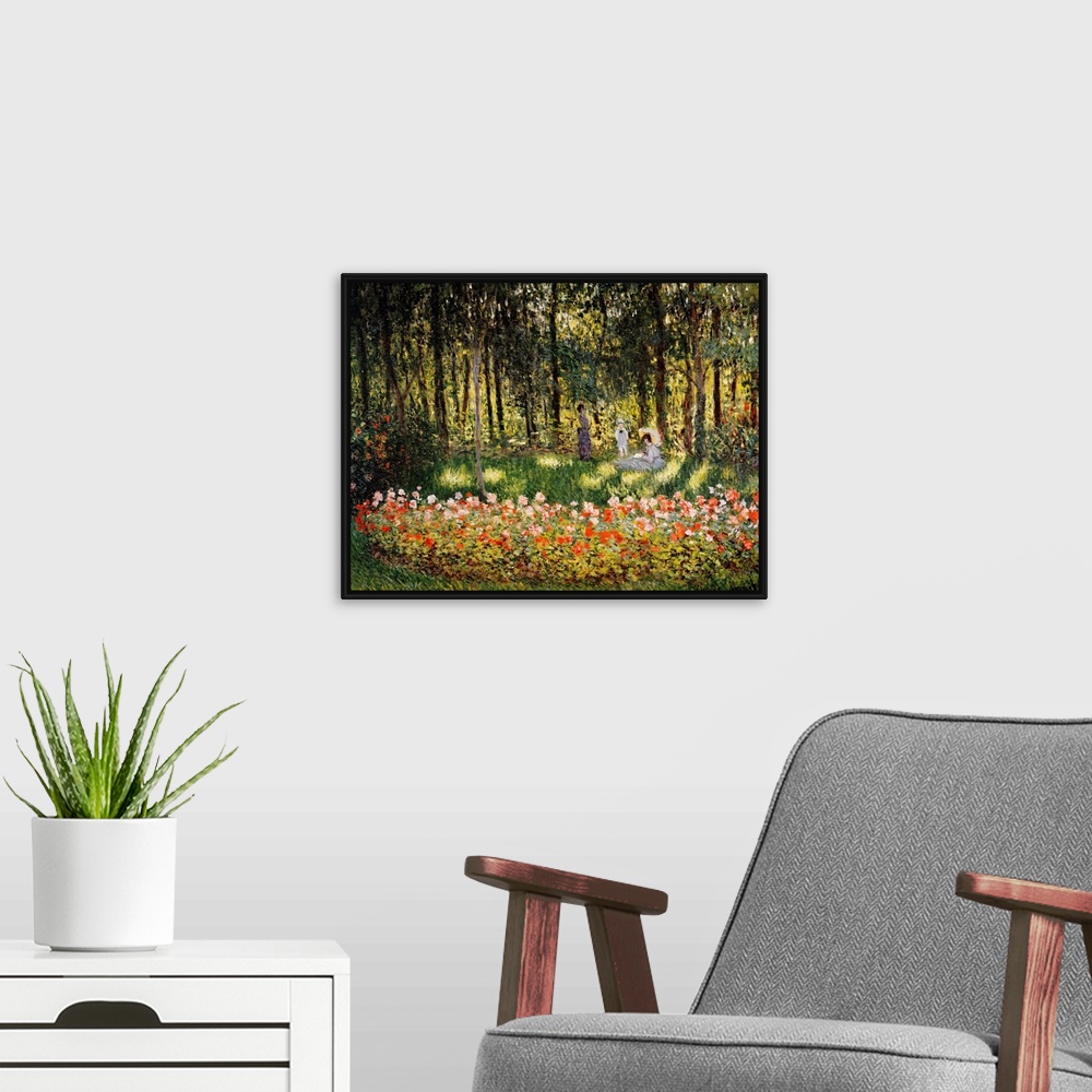 A modern room featuring Wooded Scene By Claude Monet