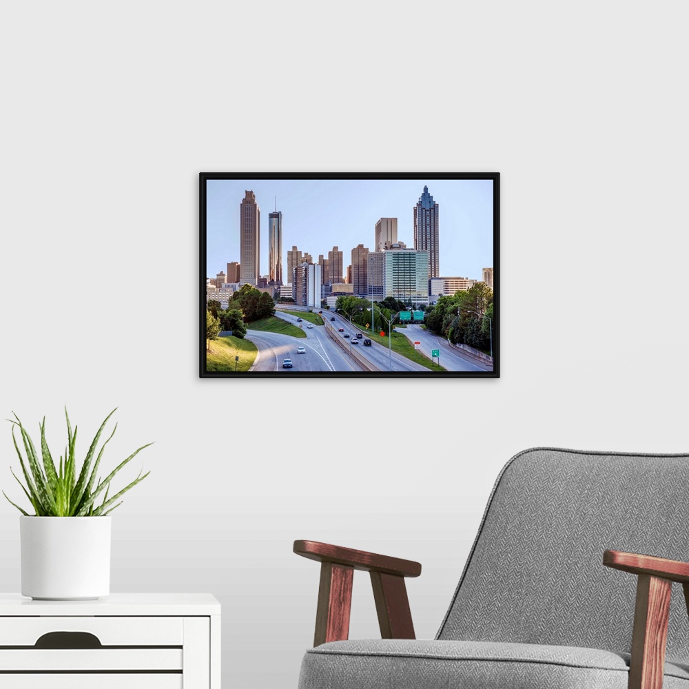 A modern room featuring Atlanta city skyline from the east side in Georgia.