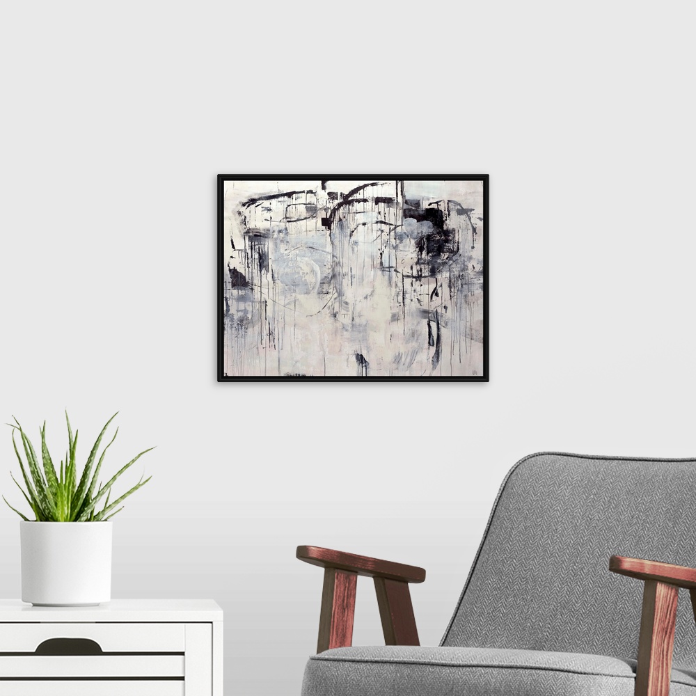 A modern room featuring Large abstract art uses lots of vertical and curved lines to elicit movement in the piece. Artist...