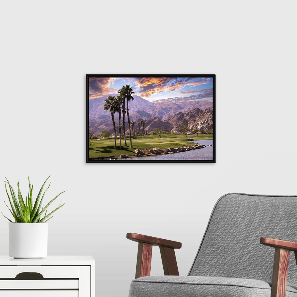 A modern room featuring Golf Course At Sunset  In Palm Springs, California