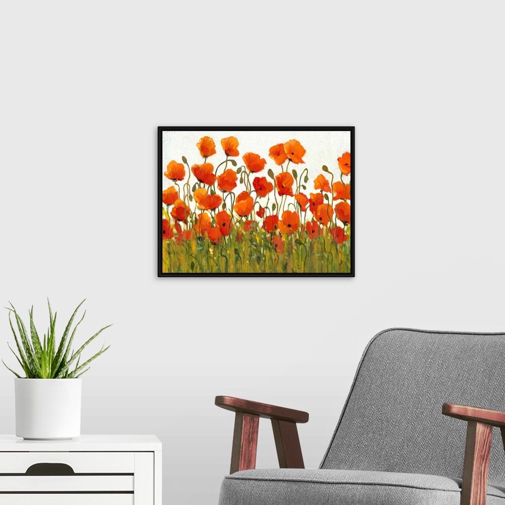 A modern room featuring Rows of Poppies I