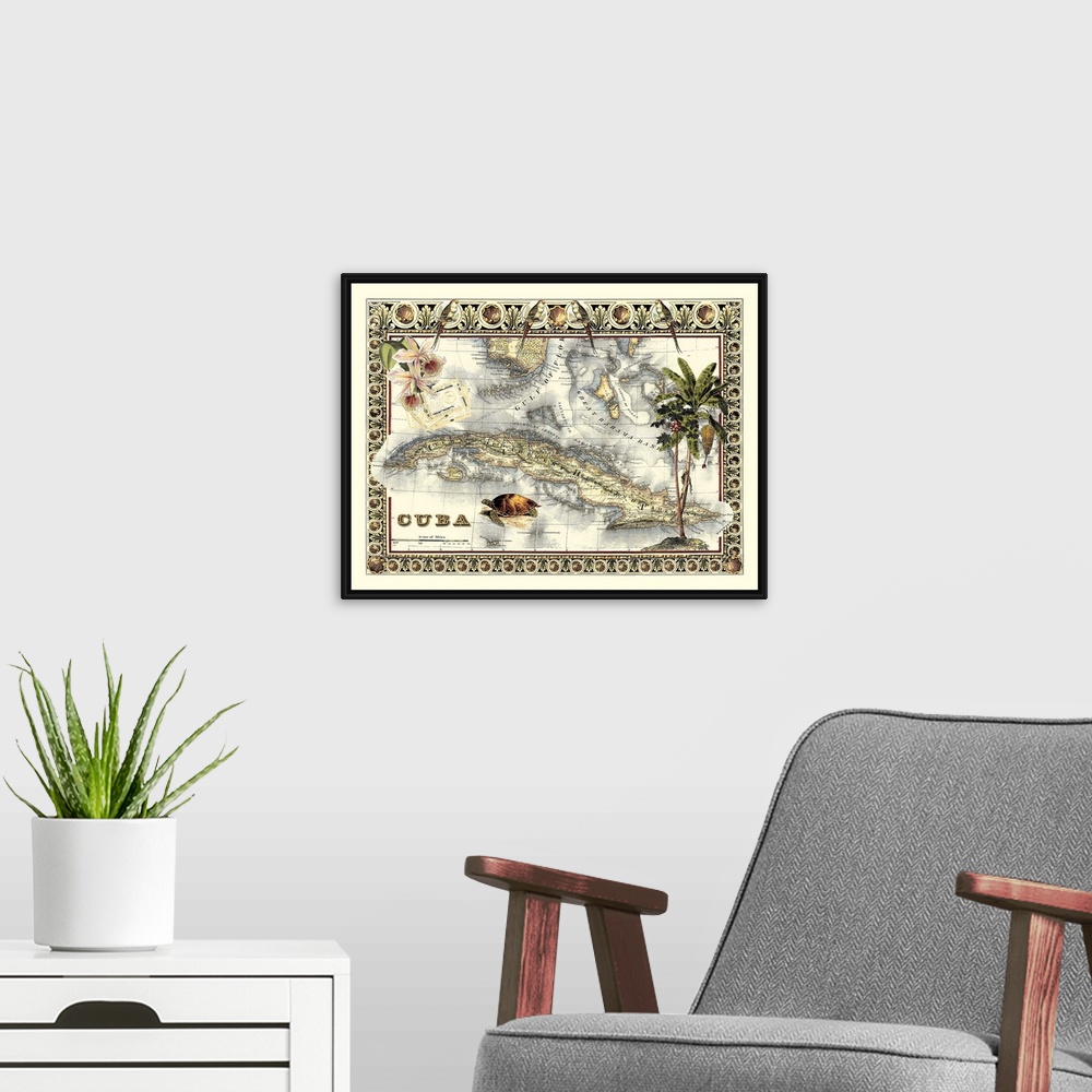 A modern room featuring Tropical Map of Cuba