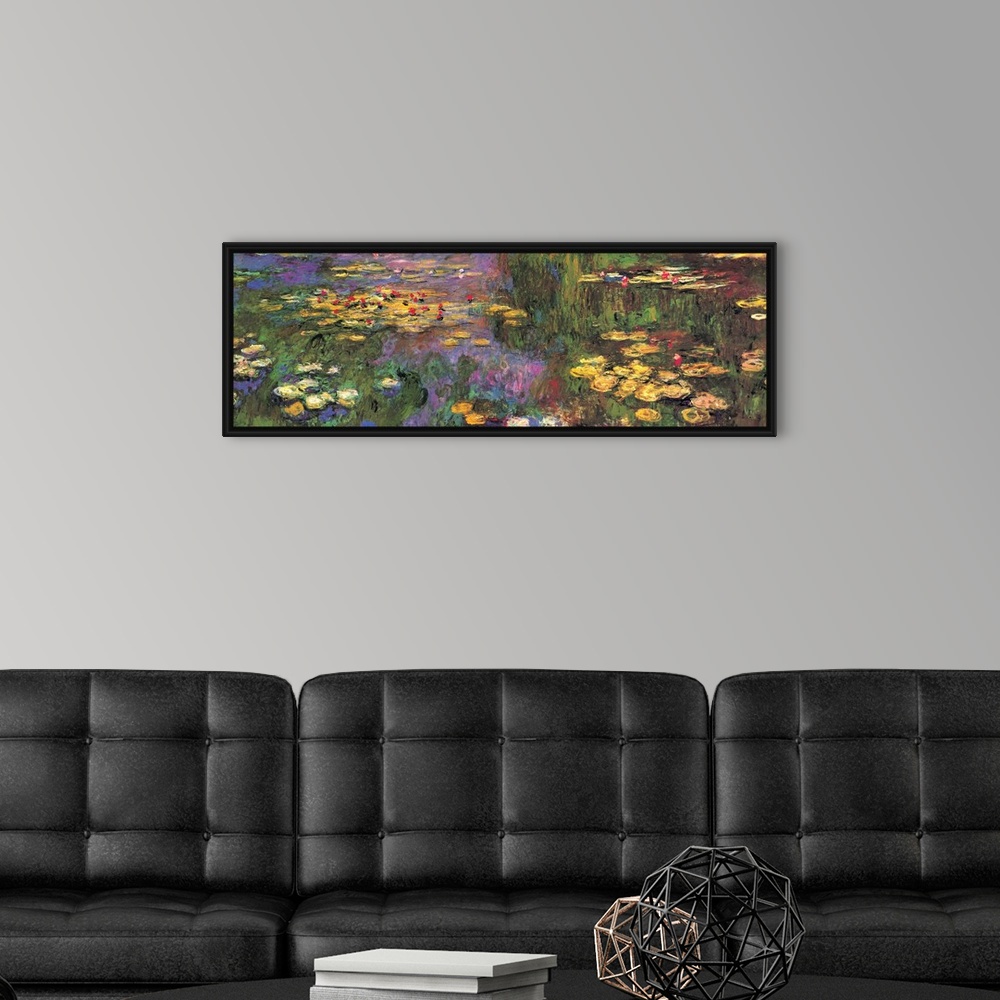 A modern room featuring Water Lilies by Claude Monet.
