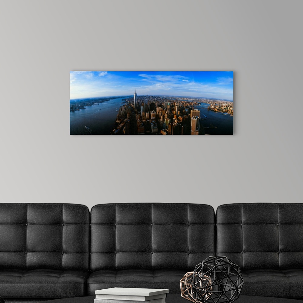 A modern room featuring Aerial view of the New York City, New York State, USA