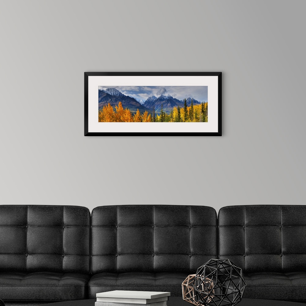 A modern room featuring Panoramic View Of The Fall Foliage And Snowcapped Chugach Mountains, Alaska