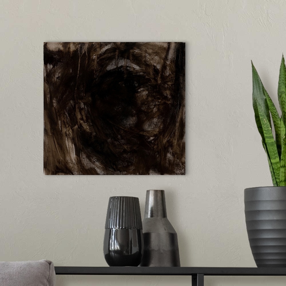 A modern room featuring An emotive monochrome abstract of the feeling and space when they leave; you're hollowed out - a ...