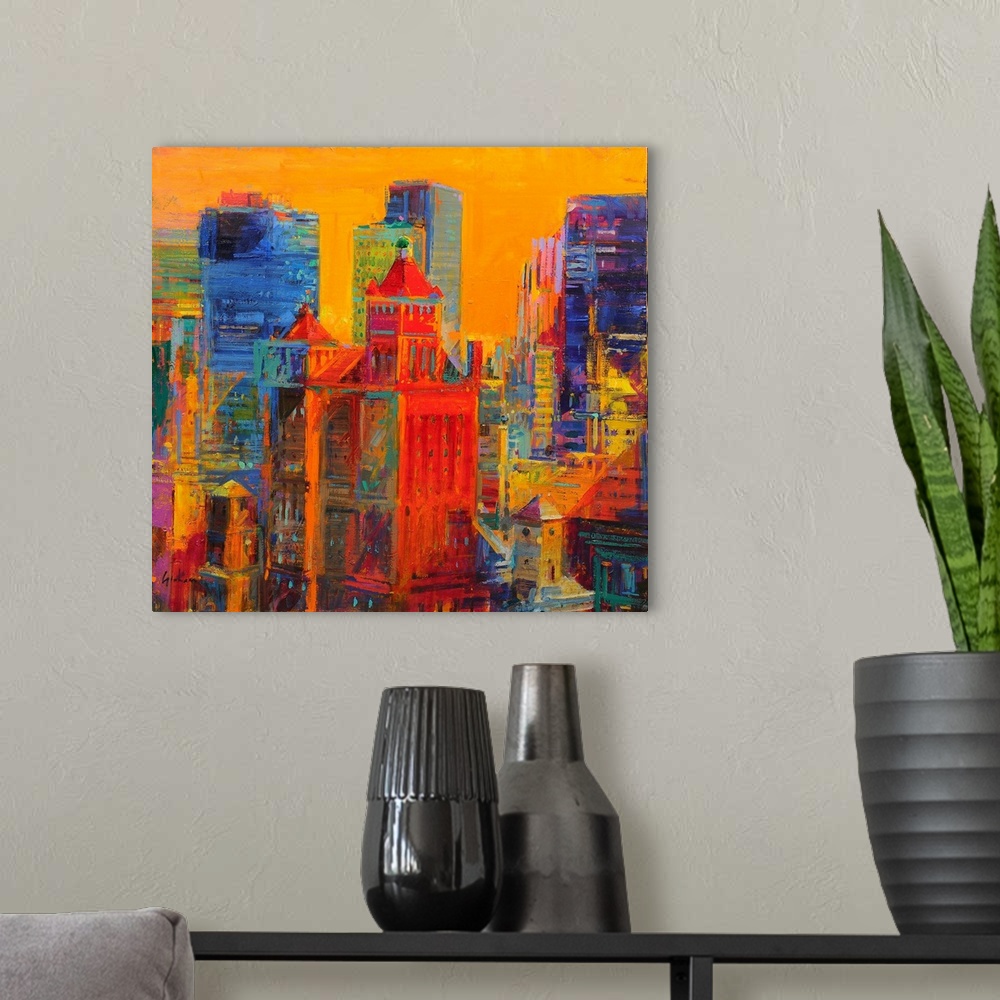 A modern room featuring Midtown Manhattan from The Waldorf (originally oil on canvas) by Graham, Peter