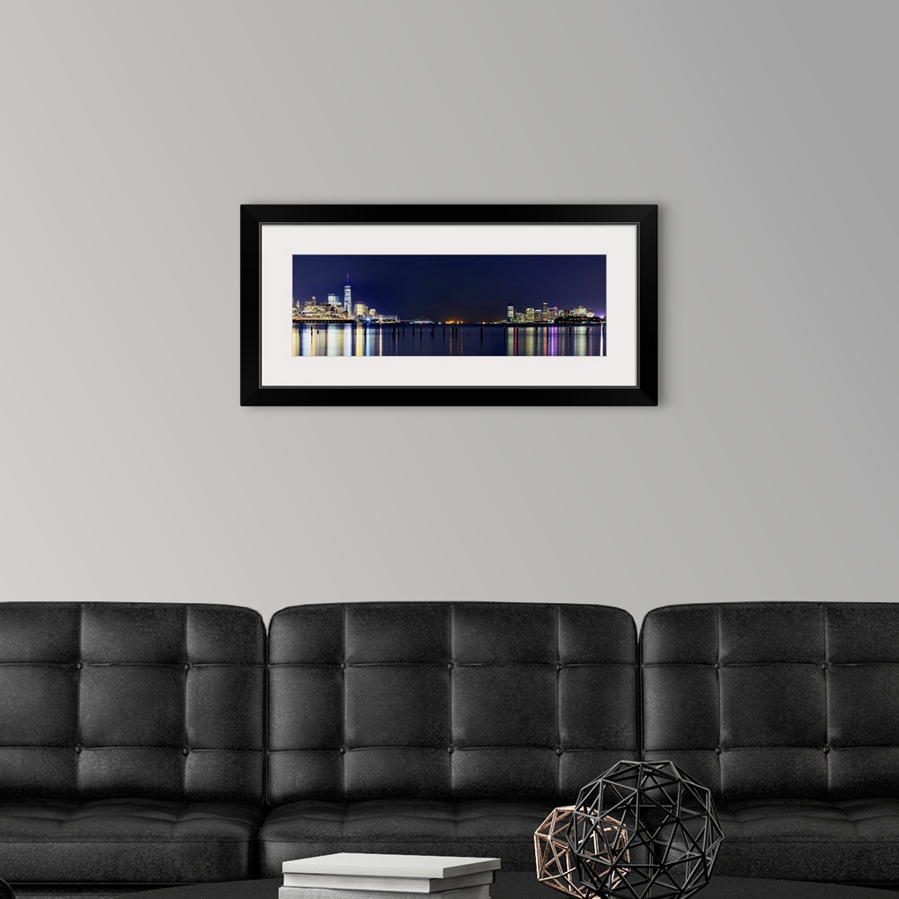 A modern room featuring Lower Manhattan Panoramic View With New Jersey