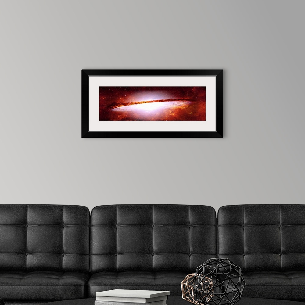 A modern room featuring Close-up of red milky way universe