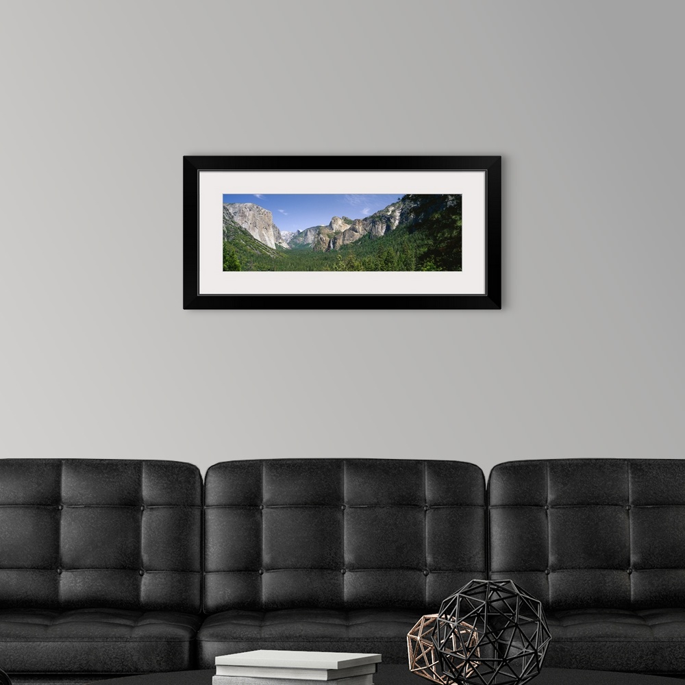 A modern room featuring Forest in front of mountains, El Capitan, Bridal Veil Falls, Half Dome, Yosemite National Park, C...