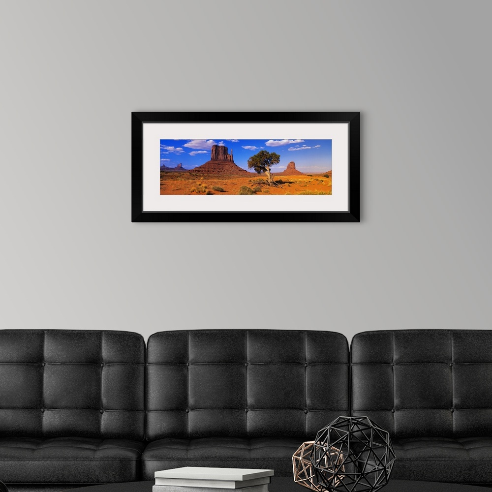 A modern room featuring Long horizontal photo on canvas of rock formations in the desert of Arizona.