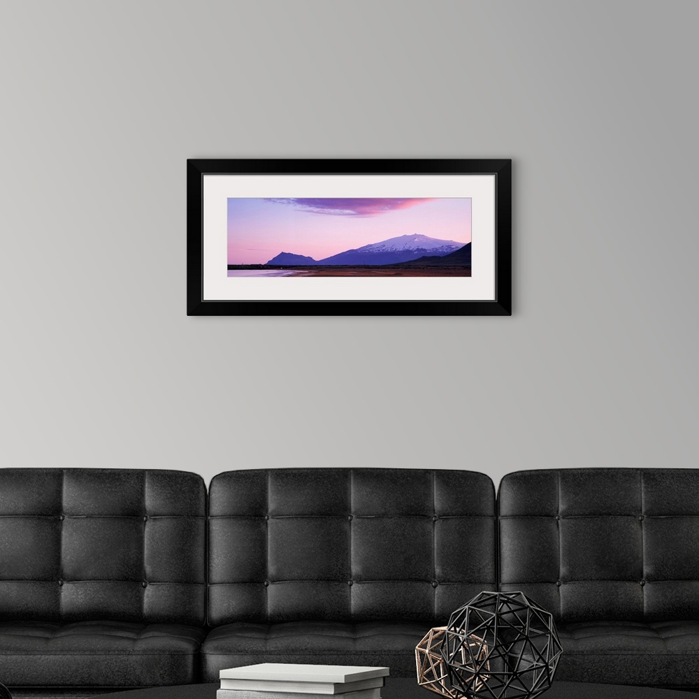 A modern room featuring Mountains on a landscape, Snaefellsjokull Glacier, Snaefellsnes, Iceland