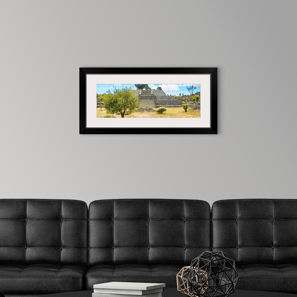 A modern room featuring Panoramic photograph of a pyramid a the Cantona Archaeological Ruins, Puebla, Mexico. From the Vi...