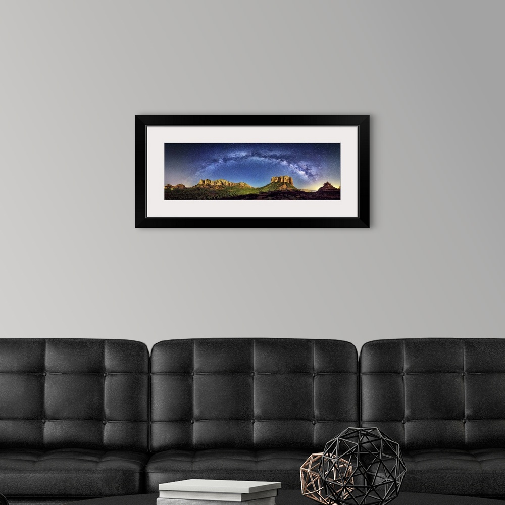 A modern room featuring Milky Way Panorama at moonset in Sedona, Arizona.