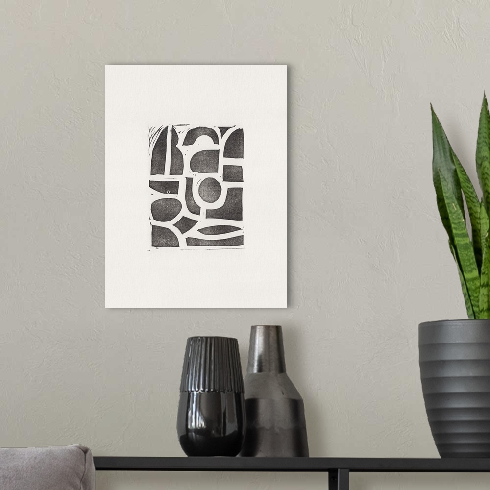 A modern room featuring Linocut Abstract #2
