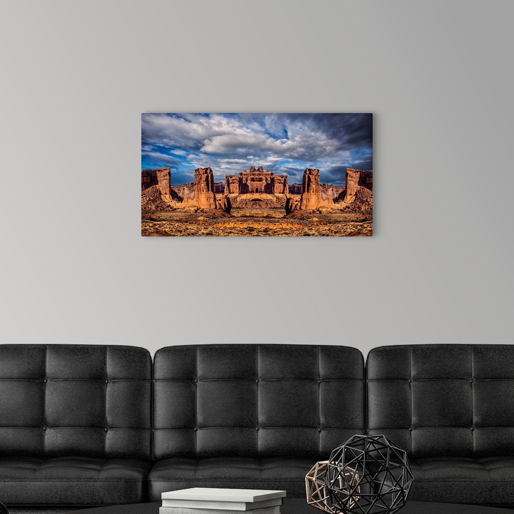 A modern room featuring Composite mirror image of rock formations in Arches National Park, Utah.