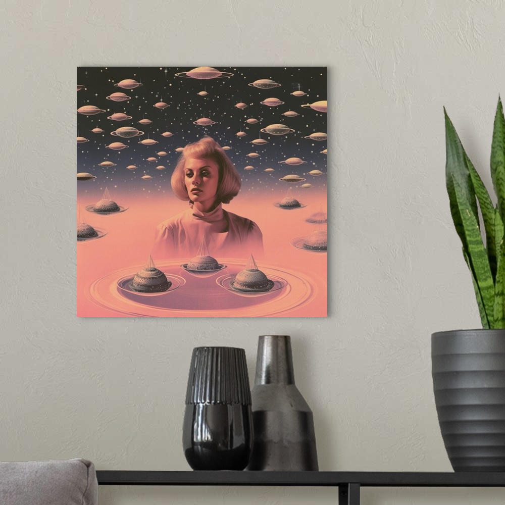 A modern room featuring Pink Space Barbie