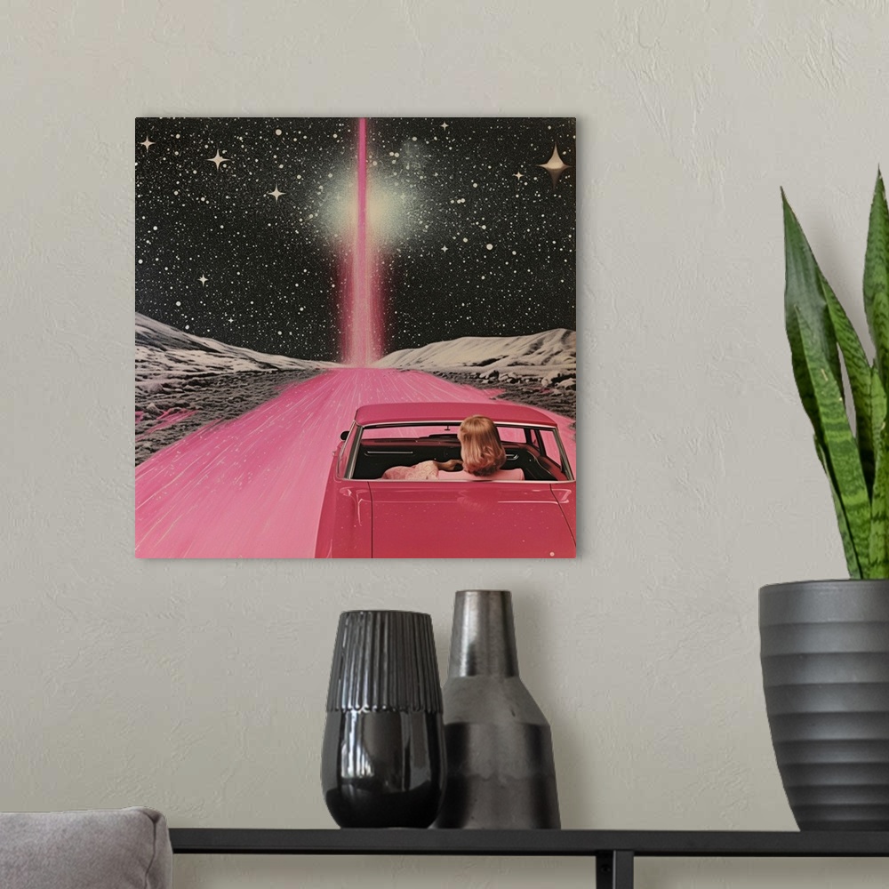 A modern room featuring Pink Vintage Car In Space 3