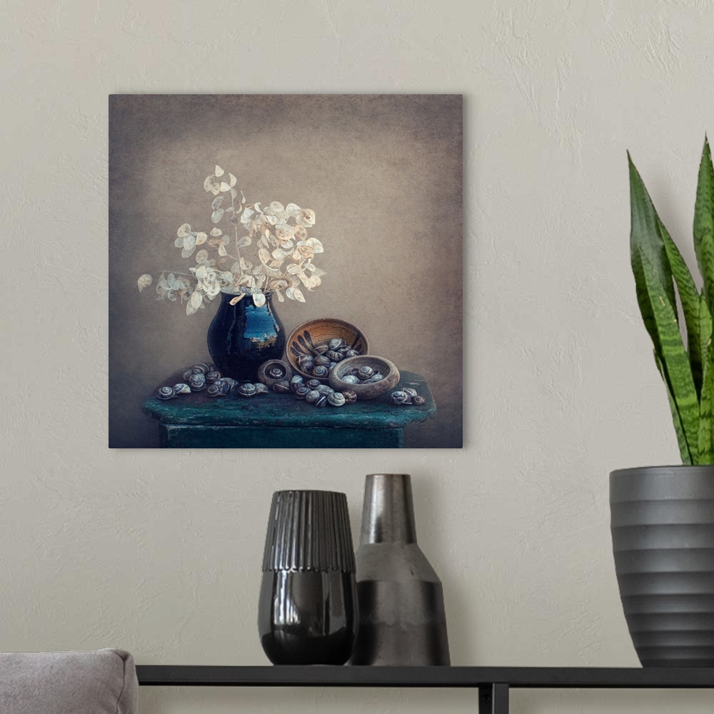 A modern room featuring Still Life With A Lunaria and Snails