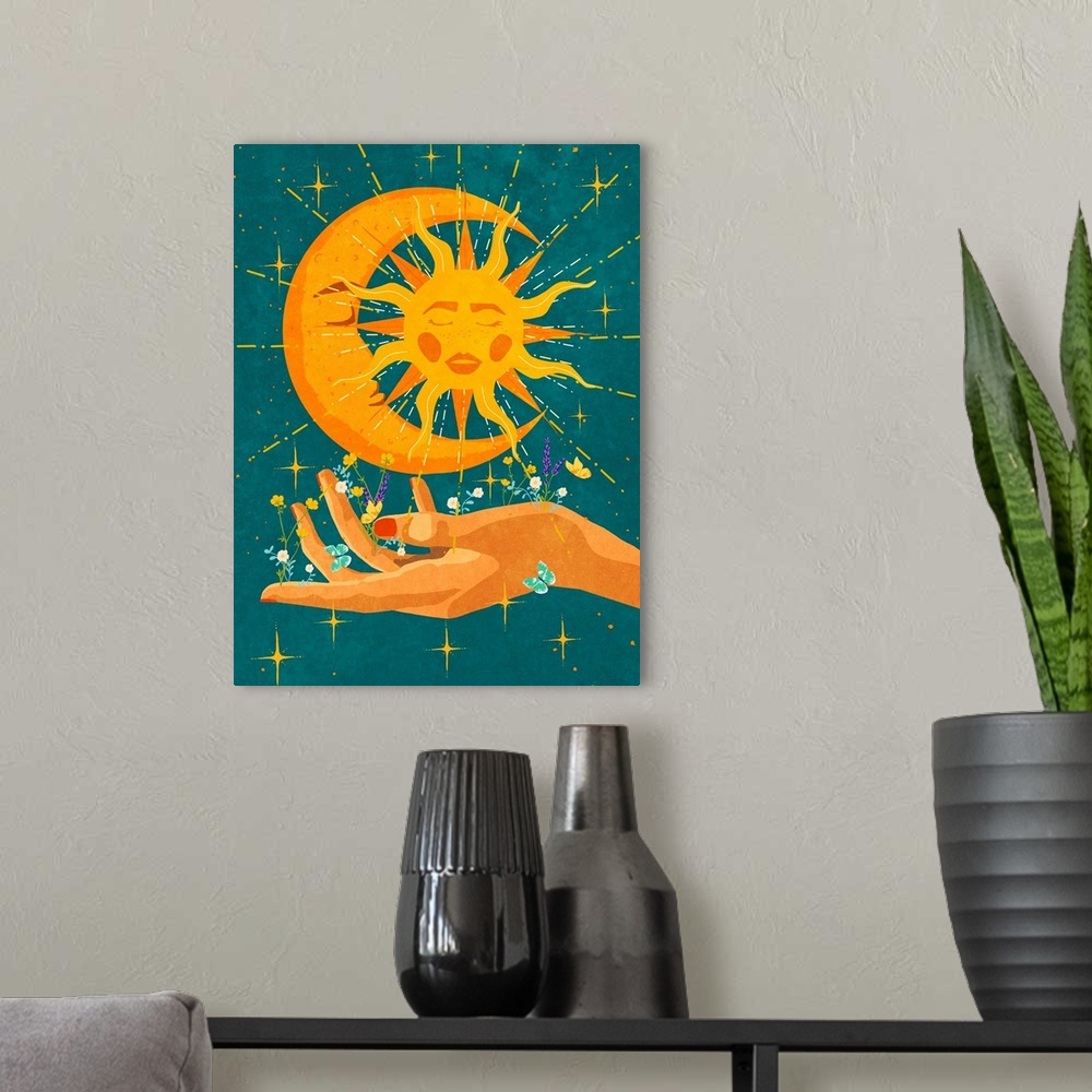 A modern room featuring Sun And Moon In My Hand