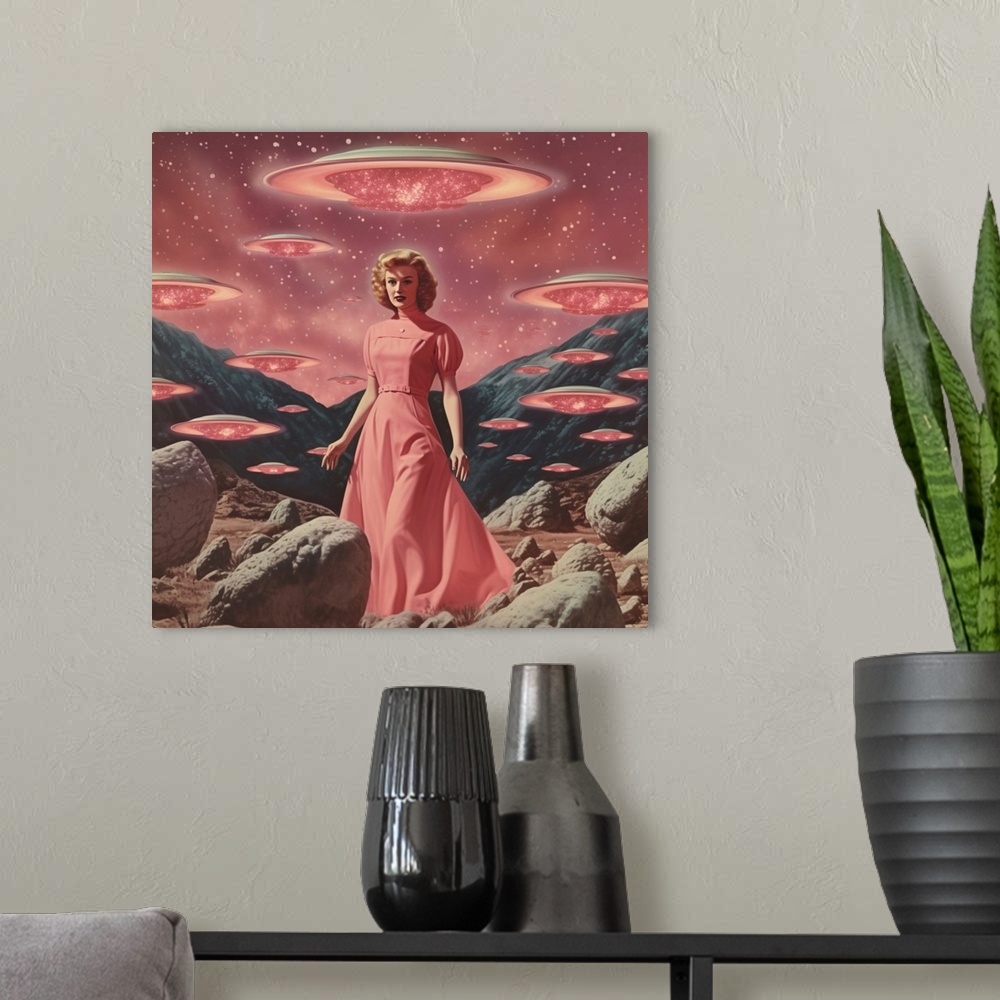 A modern room featuring Vintage Space Barbie