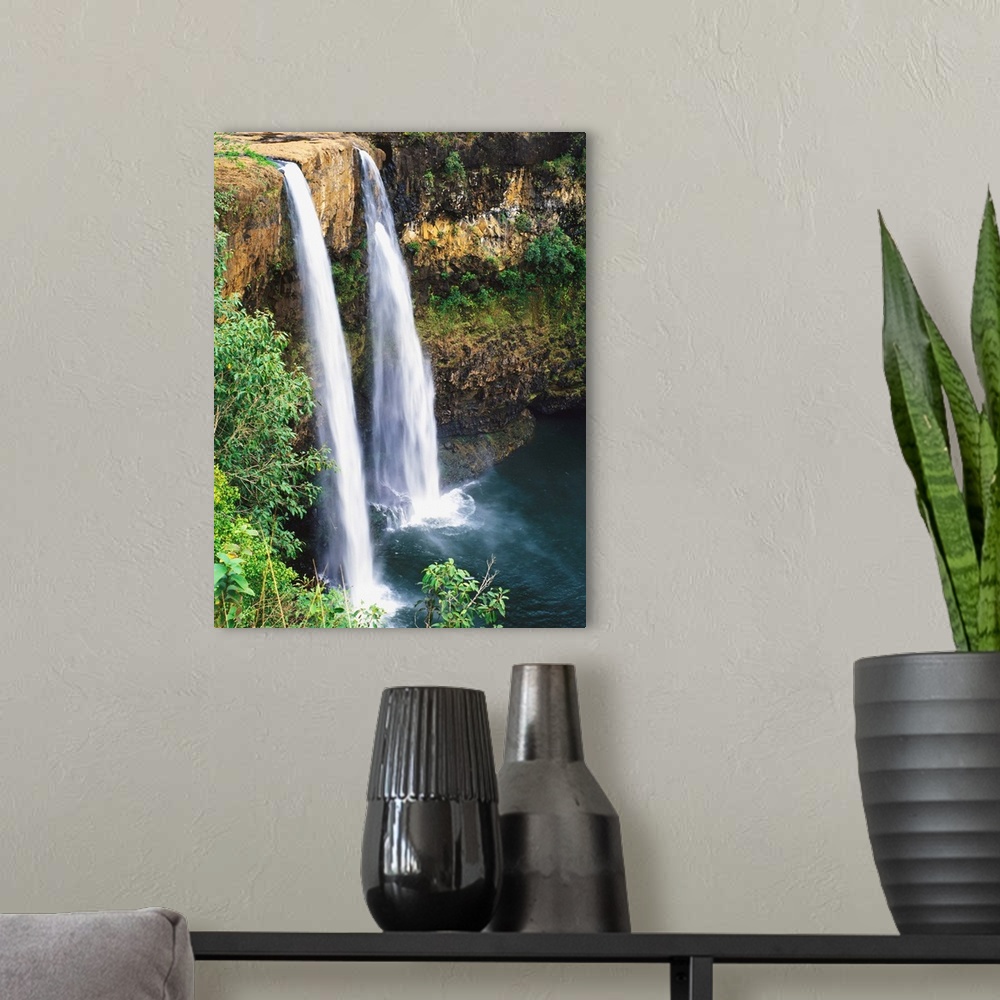 A modern room featuring Hawaii, Kauai, Wailua Falls Surrounded By Foliage