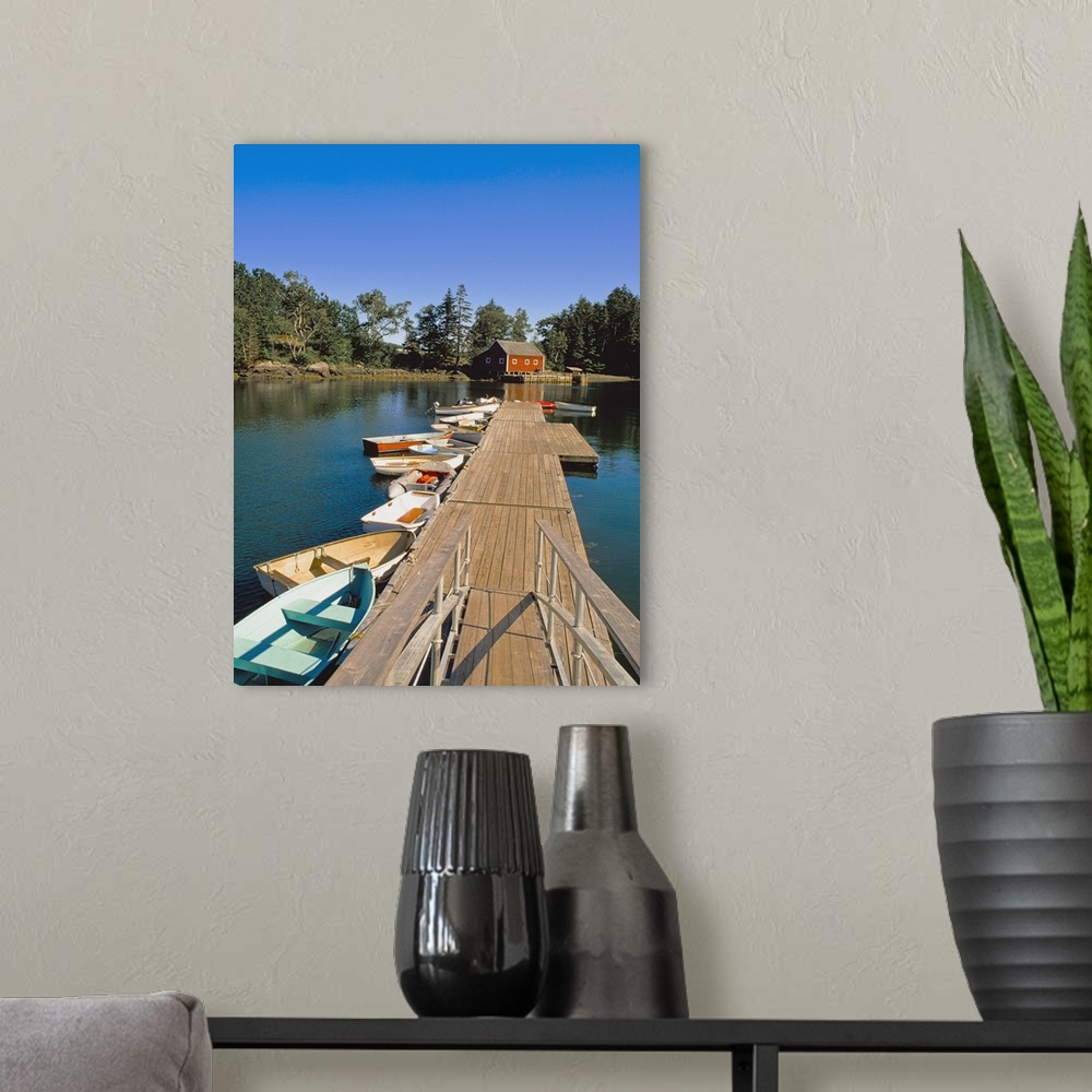 A modern room featuring Old Wooden Pier And Boats In Harbor, South Brooksville, Maine, USA