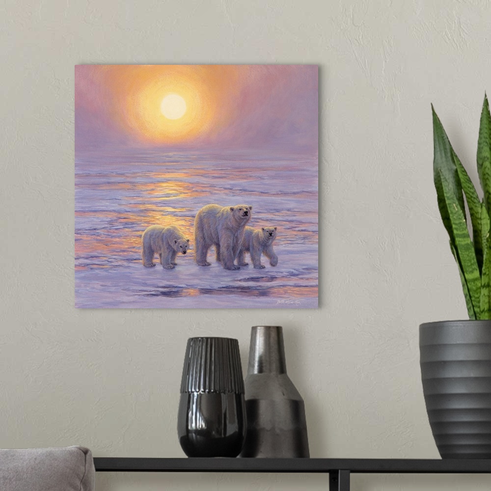 A modern room featuring Arctic Evening - Polar Bears