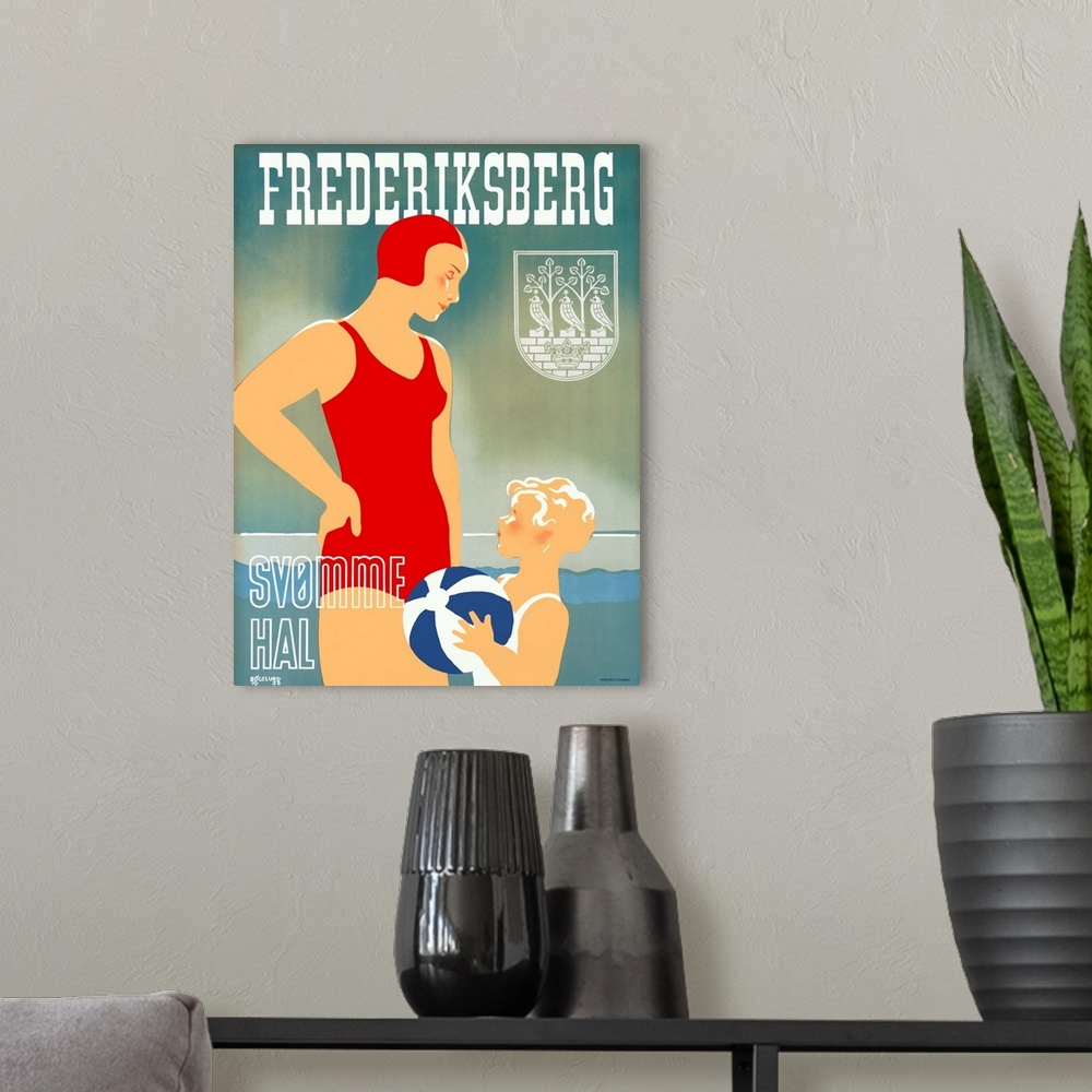 A modern room featuring Frederiksberg Swim Natatorium, Denmark, Vintage Poster