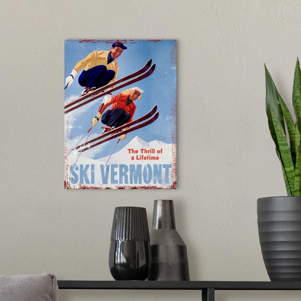 A modern room featuring Ski Vermont Vintage Advertising Poster