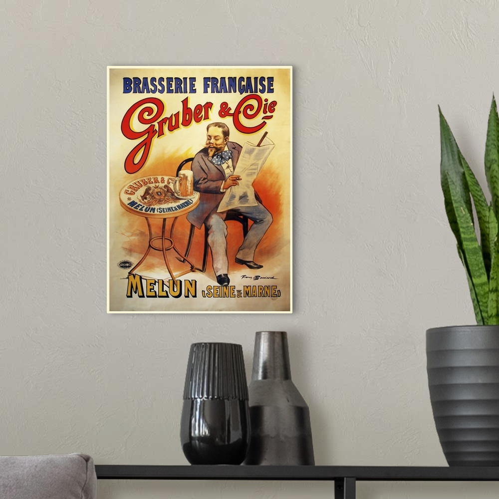 A modern room featuring Gruber Biere - Vintage Beer Advertisement