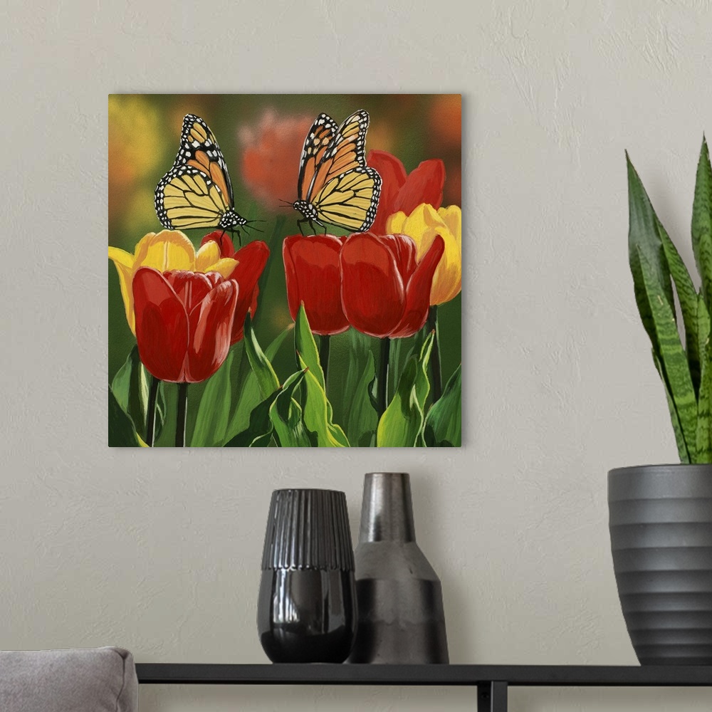 A modern room featuring Monarchs And Tulips