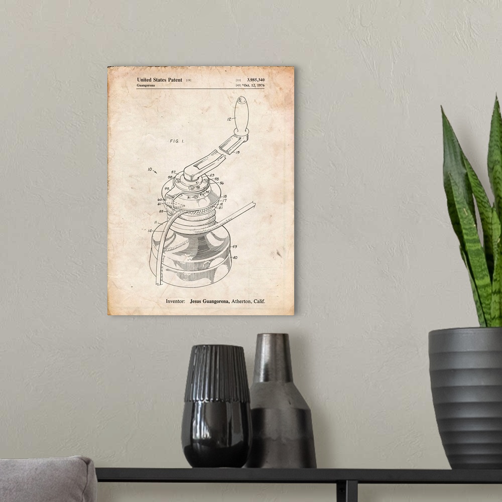 A modern room featuring Vintage Parchment Sailboat Winch Patent Poster