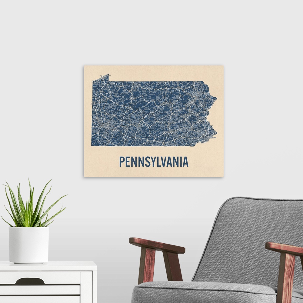 A modern room featuring Vintage Pennsylvania Road Map 1
