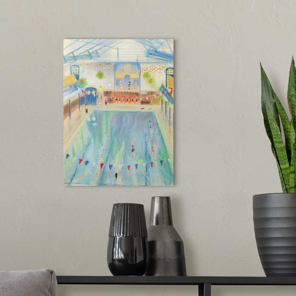 A modern room featuring Chelsea Swimming Baths, 1997, pastel on paper.  By Sophia Elliot.