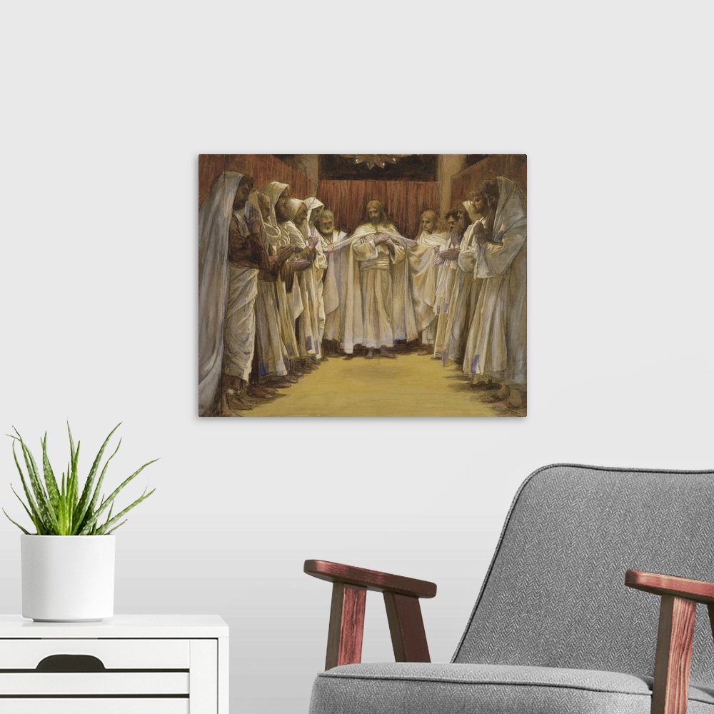 A modern room featuring TBM140085 Christ with the twelve Apostles, illustration for 'The Life of Christ', c.1886-96 (goua...