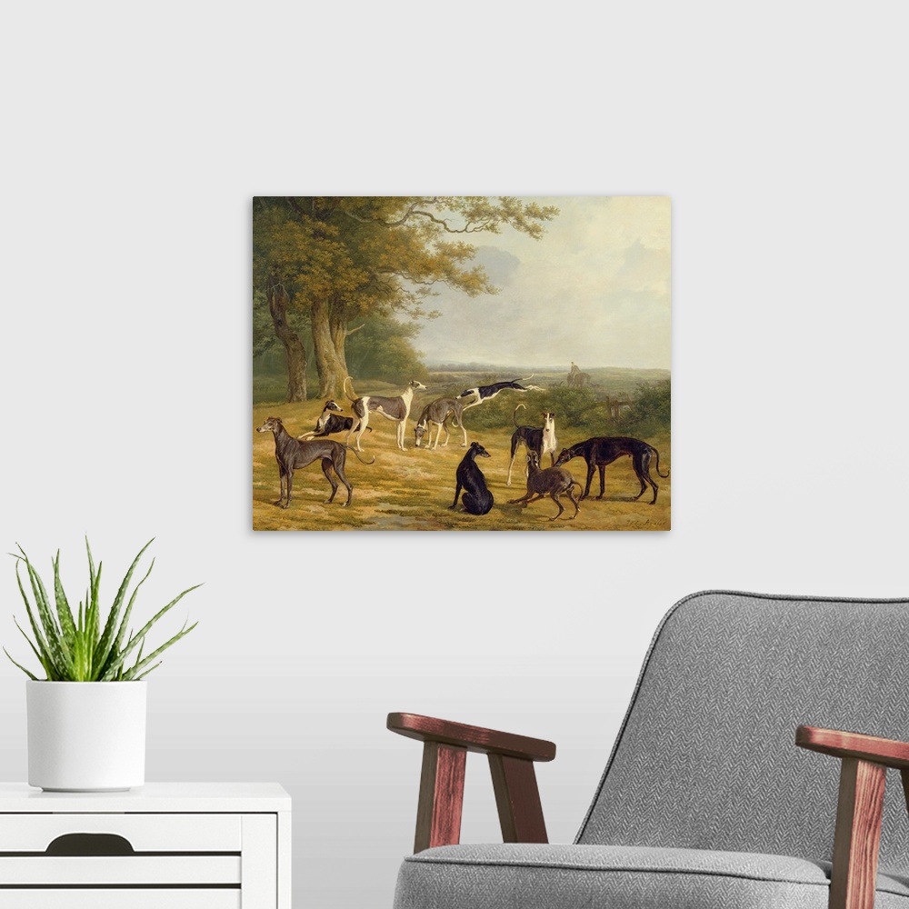 A modern room featuring Nine Greyhounds in a Landscape