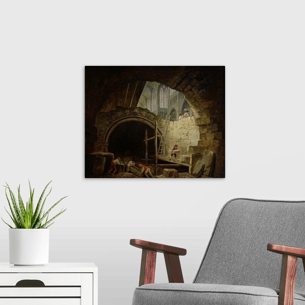 A modern room featuring XIR33821 Plundering the Royal Vaults at St. Denis in October 1793 (oil on canvas)  by Robert, Hub...