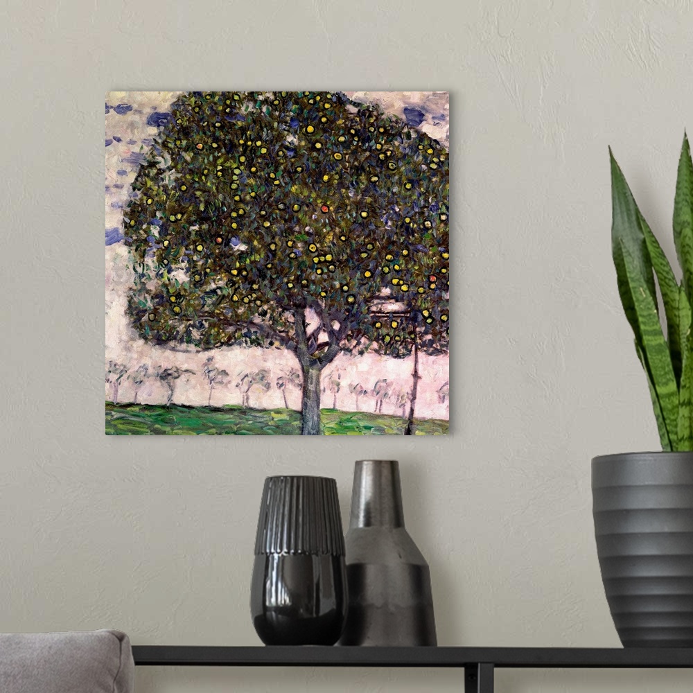 A modern room featuring Giant classic art depicts a fruit tree within a field of the foreground set against a background ...