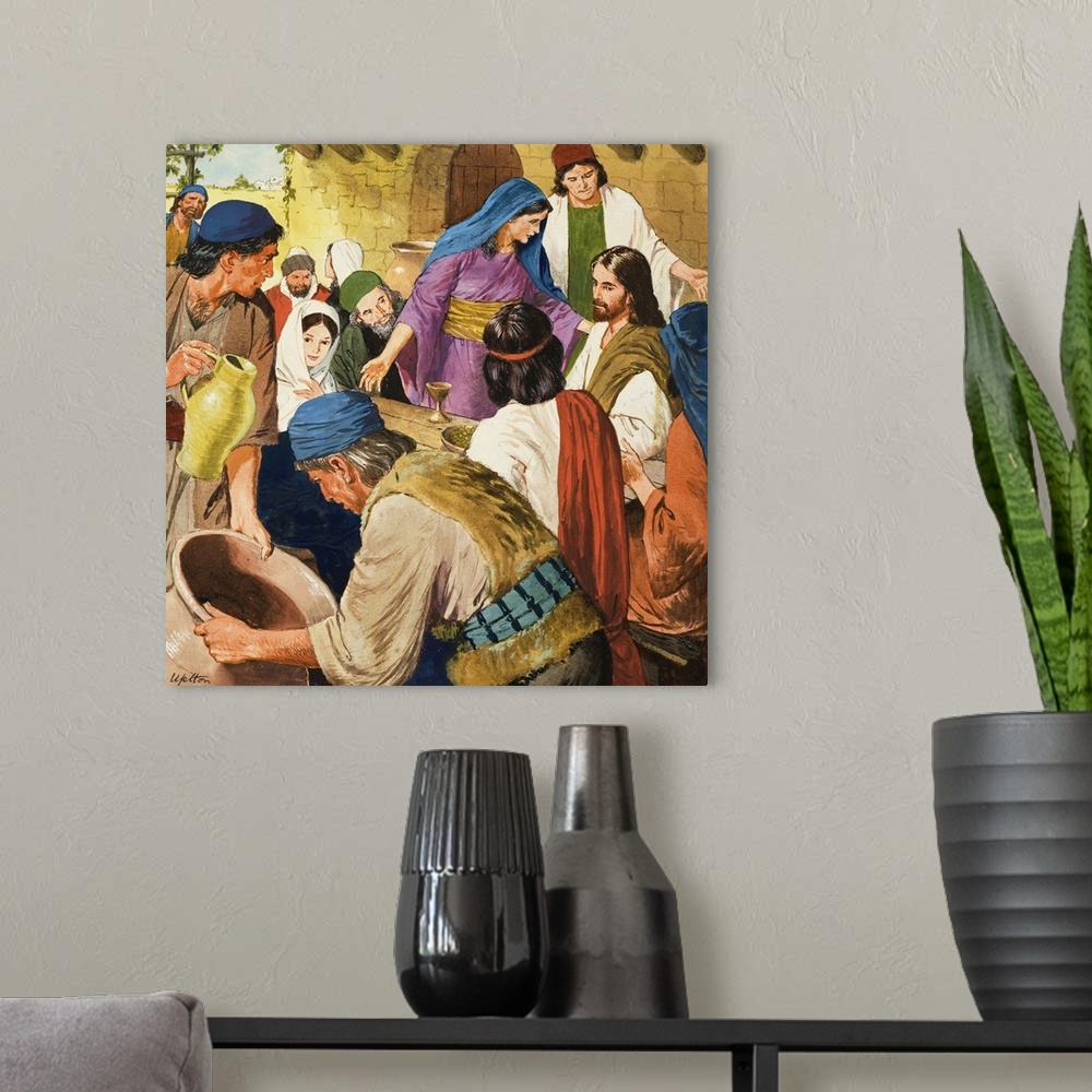 A modern room featuring The Miracles of Jesus: The water is changed to wine. Original artwork for illustration on page 9 ...