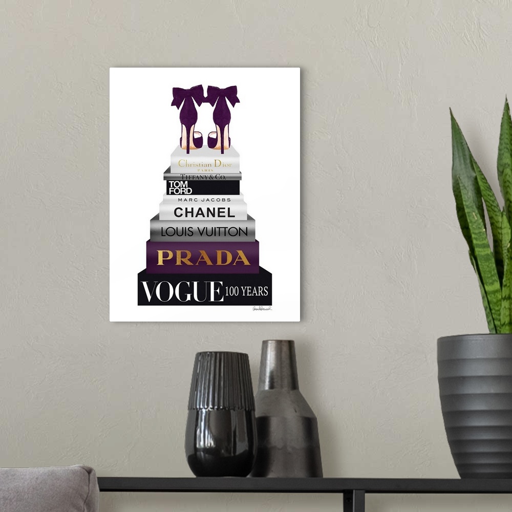 Book Stack Metallic Purple Solid-Faced Canvas Print