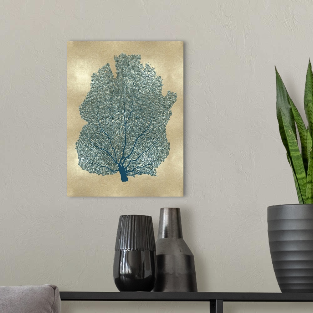 A modern room featuring Sea Fan Teal on Gold I