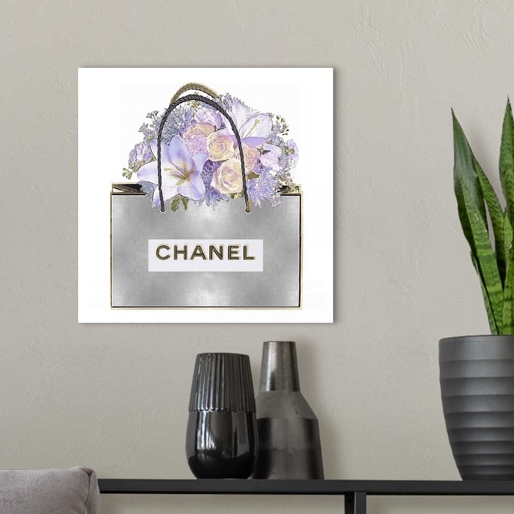 Floral Bouquet On Silver Canvas Wall Art by Madeline Blake