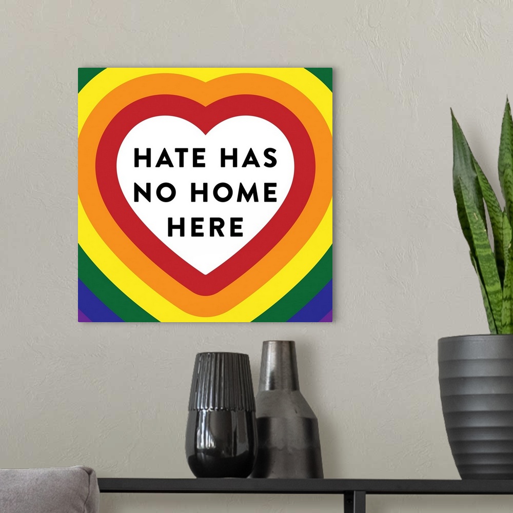 A modern room featuring Hate Has No Home Pride