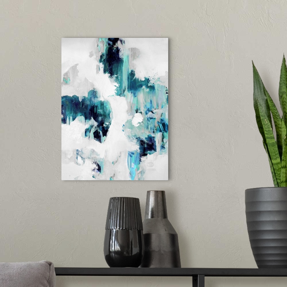 A modern room featuring Abstract Spots Blues III